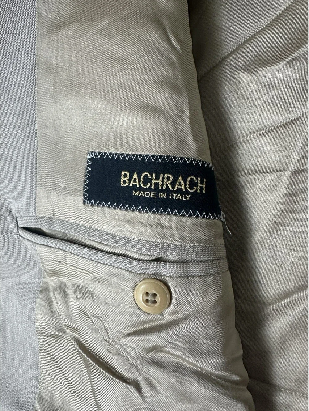 Vintage Bachrach Mens Suit Jacket Blazer Made In Italy Beige 3-Button Sz ~44R